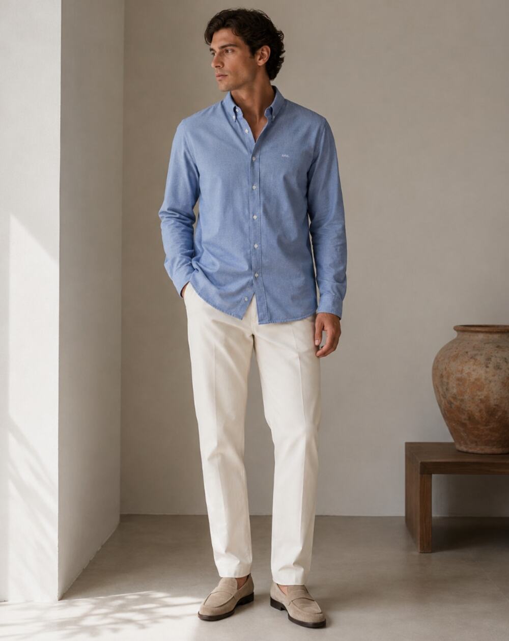 A.P.C. Cotton Chambray Button Down Shirt Sz S $270 {LL52}